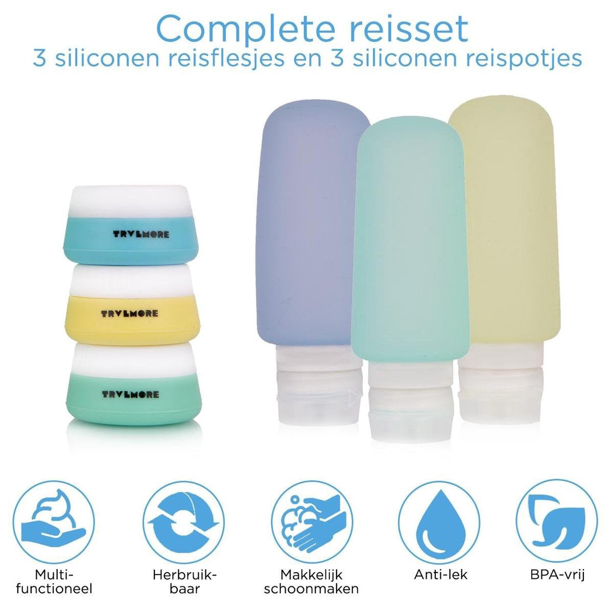 TRVLMORE Bouteilles de voyage avec étui - Rechargeables - Transparentes - 6 pièces