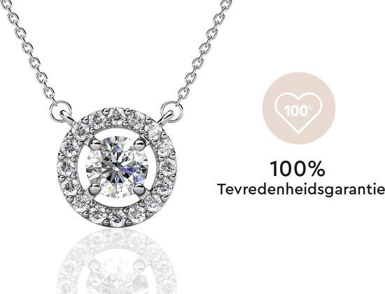 Yolora Collier pour femmes avec pendentif rond et cristaux Kalpa Camaka - couleur argent - plaqué or blanc 18K - Cadeau de fête des mères