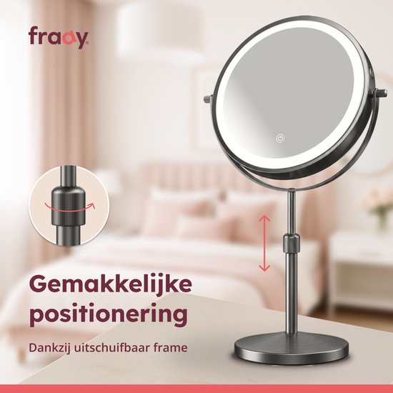 Miroir de maquillage Fraay® avec éclairage LED - Grossissement 10x - Miroir grossissant avec éclairage - Rechargeable - Miroir de rasage - Miroir de salle de bains - Nickel