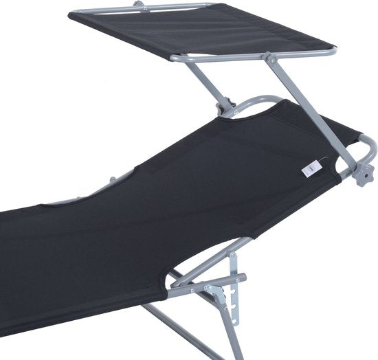 Chaise longue Outsunny - pliable - avec pare-soleil - 4 positions - noir
