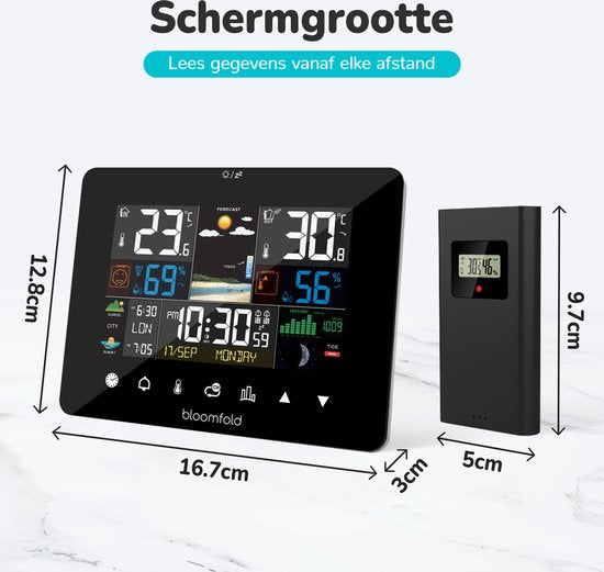Station météo Bloomfold - Hygromètre - Humidimètre - Thermomètre d'intérieur - Pile incluse - Prévisions météo - Date & Horloge