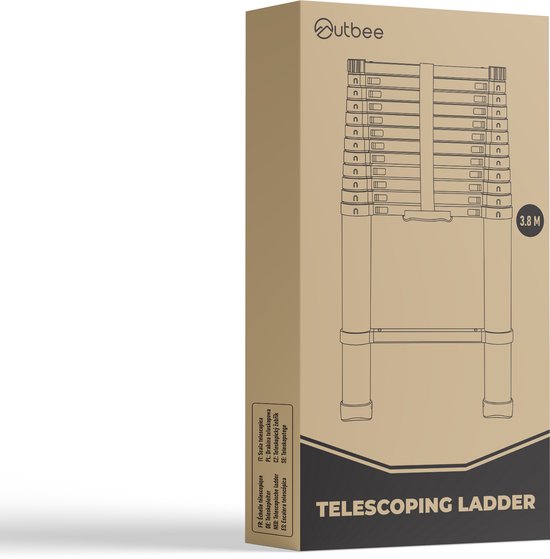 Outbee Telescopic Ladder - Échelle pliante télescopique - Hauteur de travail 3,8 m - Aluminium