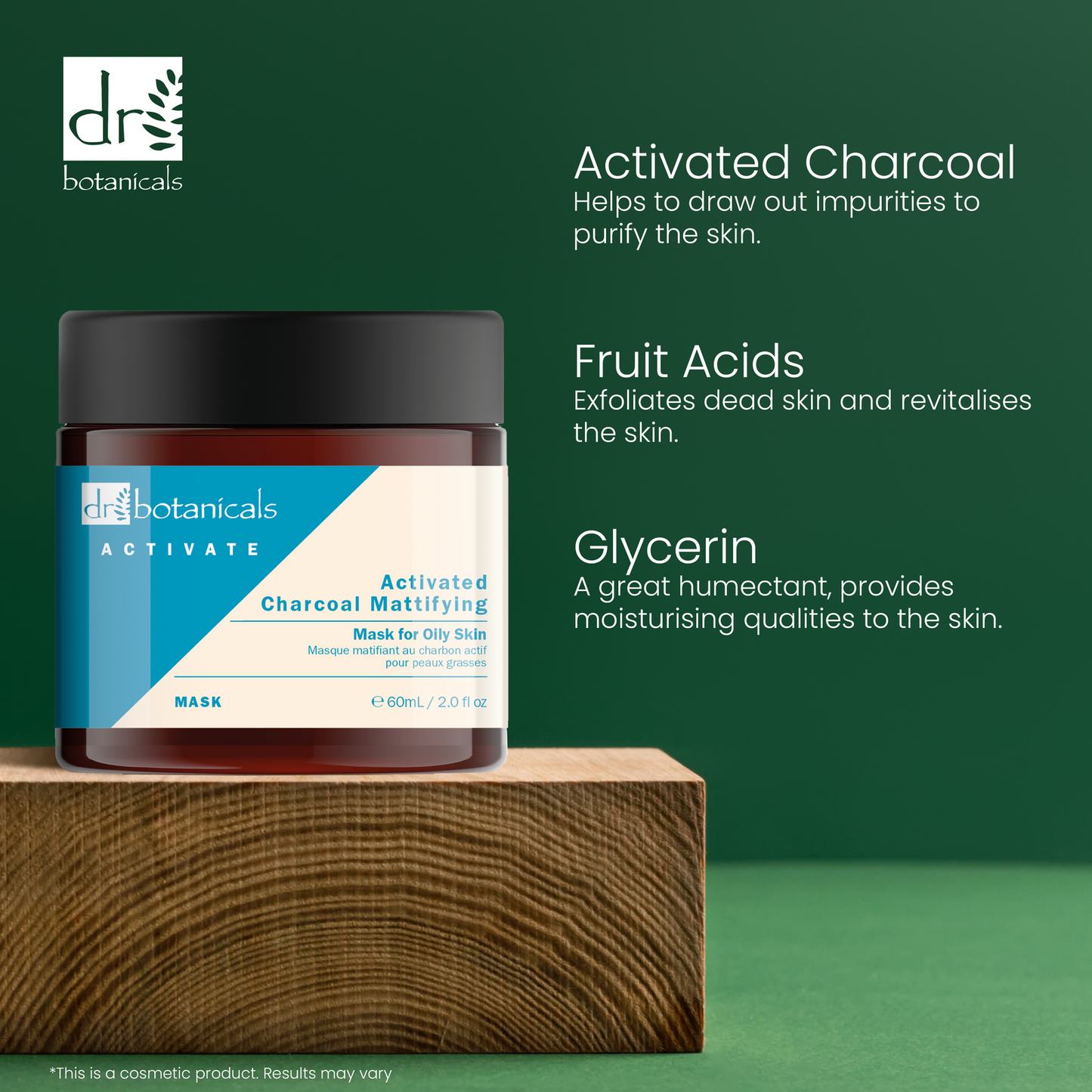 Masque matifiant au charbon actif Dr Botanicals Peau grasse - 60 ml