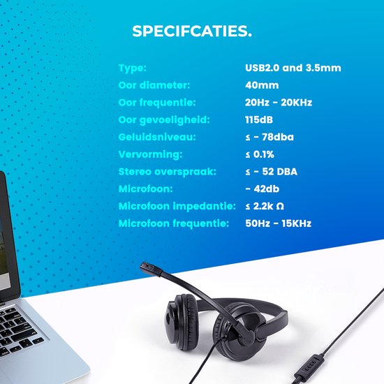 Casque avec microphone pour ordinateur portable et PC - Casque d'affaires - Casque pour appels vidéo - USB
