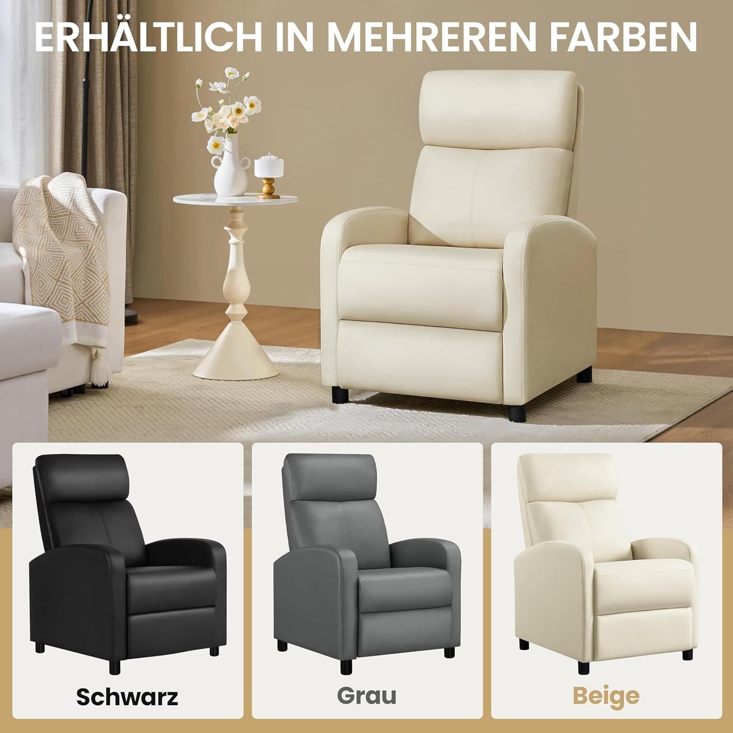 Fauteuil de détente Yaheetech XL - Fauteuil inclinable avec repose-pieds - Simili cuir beige - 87 x 61,5 x 99 cm