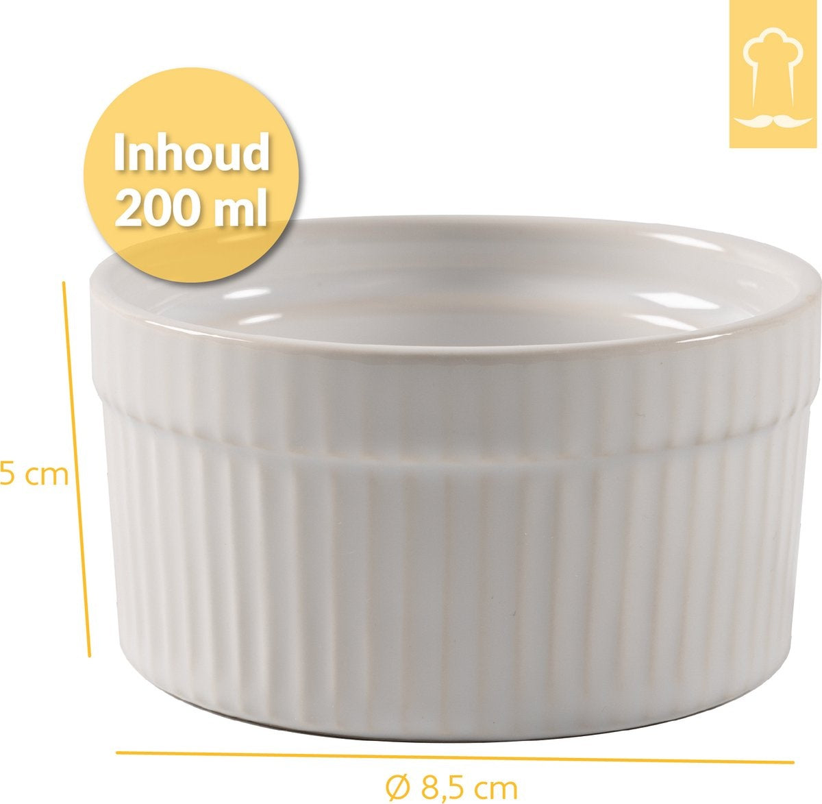 Chefarone Bols à crème brûlée - 6 mini bols à four - bols ramequins en céramique - bols à soufflé 200 ML - cuisiner avec les enfants - bols à dessert - blanc