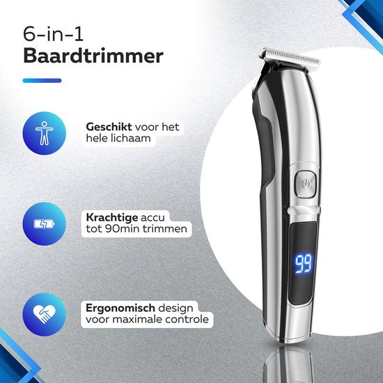 Tondeuse à barbe 6-en-1 pour hommes - 6 accessoires interchangeables - Tondeuse pour le corps et la barbe - Tondeuse pour le corps - Tondeuse pour le nez et les oreilles