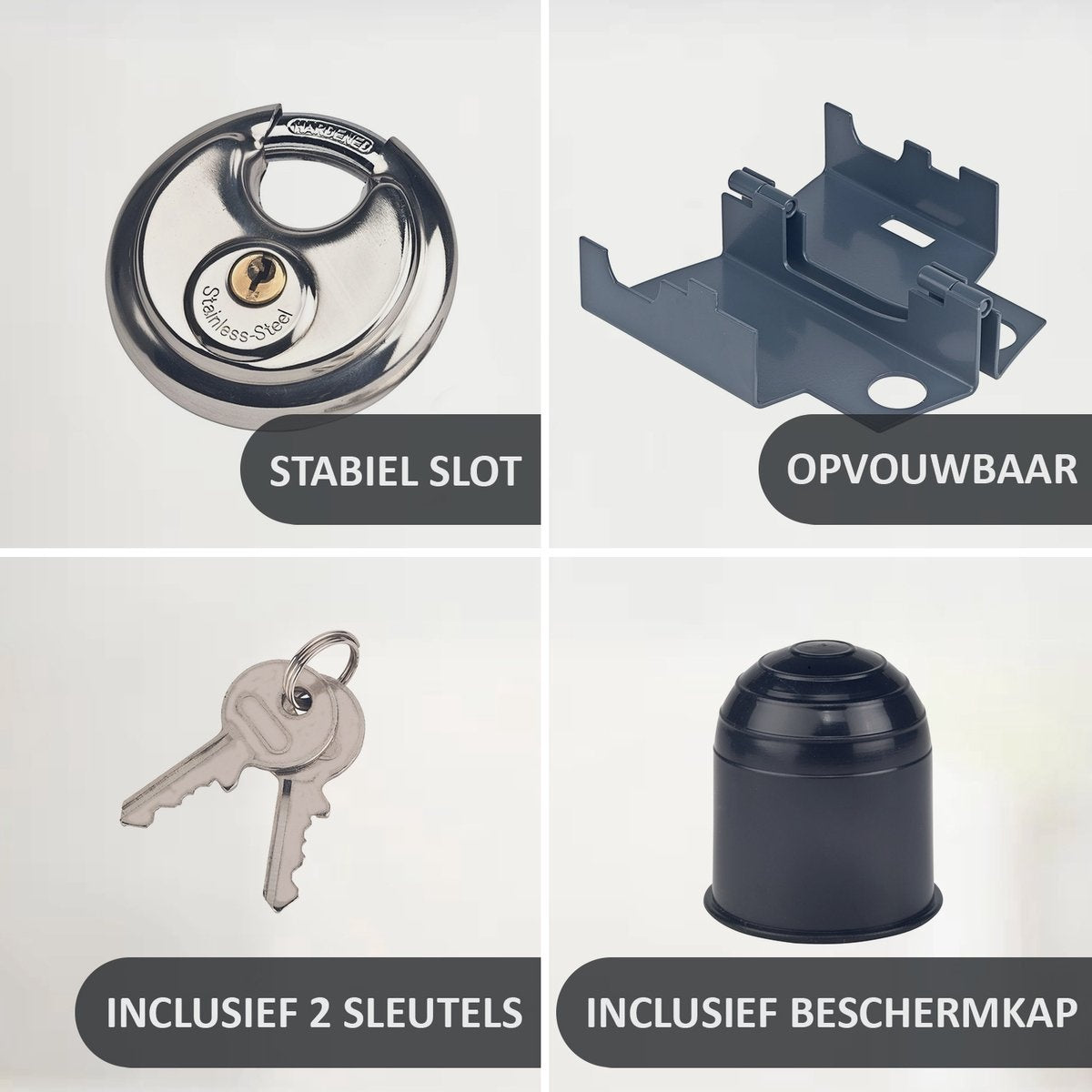 Stilemo Aanhangerslot - Disselslot Incl. Slot en Beschermkap - Roestvrij Staal - Tegen diefstal voor Trailer / Caravan / Aanhangwagen / Aanhanger - Zwart
