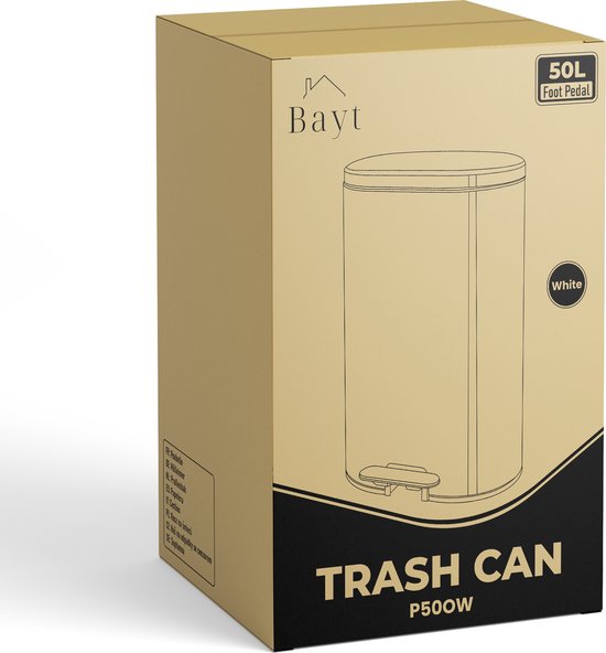 Bayt Poubelle - Poubelle à pédale 50 litres - Poubelle 50 litres - Poubelle 50 litres - Séparation des déchets - Poubelle - inox - Blanc