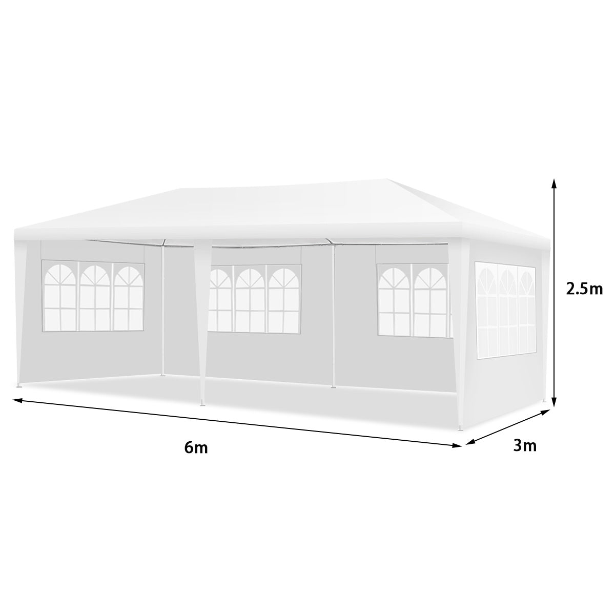 Coast 6 x 3 M Outdoor Tent tente imperméable portable avec 4 parois latérales amovibles blanc
