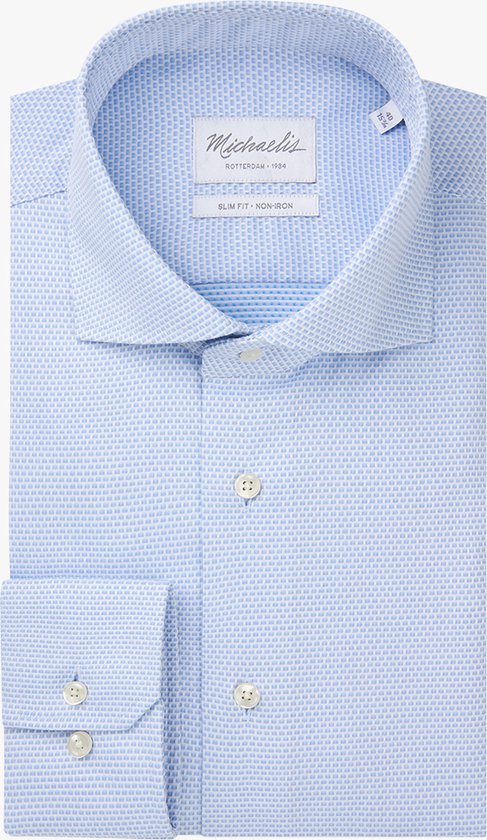Chemise Michaelis slim fit pour homme - ratière - motif bleu - Repassage facile - Taille : 42