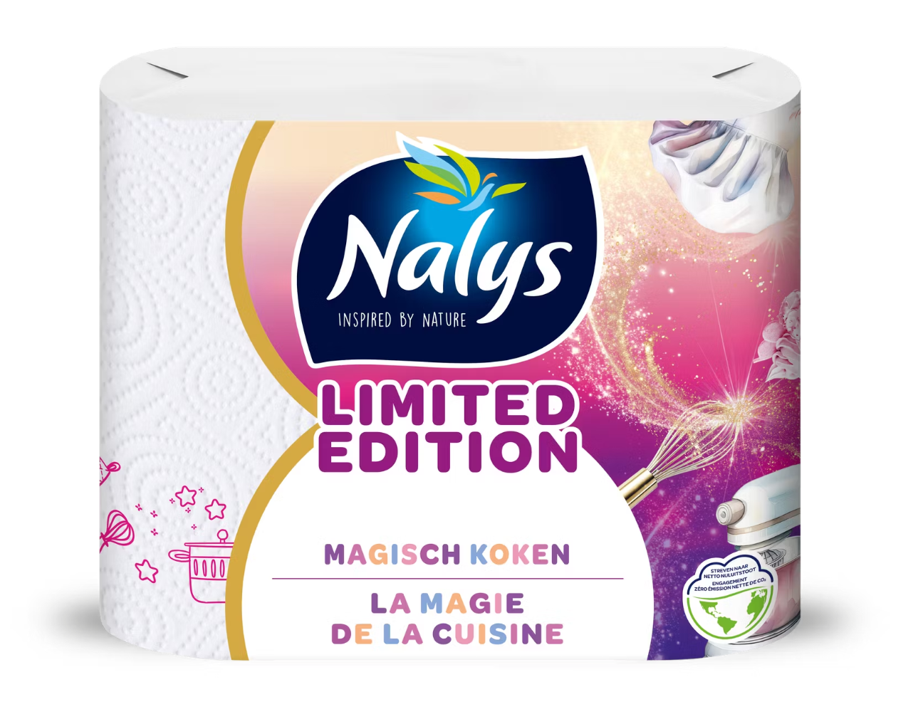 nalys limited edition papier cuisine - 2 plis - 21 cm x 24 cm - blanc - 18 rouleaux