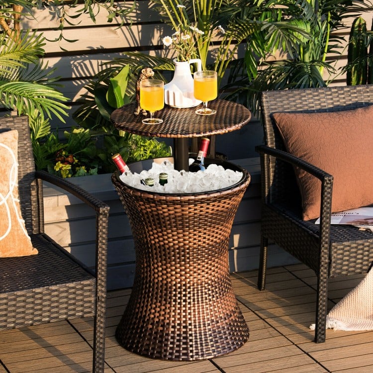 Table de bar cooler réglable en hauteur - Marron - 17,5 x 17,5 x 22,5 -37,5 (L x l x H)