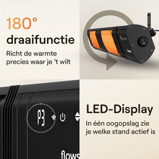 Flowsense Heater - Chauffage de terrasse 3000W - Pendentif électrique - Chauffage infrarouge - Pour espaces de 35m2 - Intérieur et extérieur - Télécommande incluse