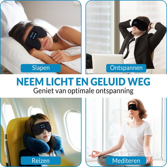 PurelyGoods® Masque de sommeil Bluetooth 5.3 - Masque de sommeil pour les yeux - 3D - 100% occultant - pour femmes et hommes