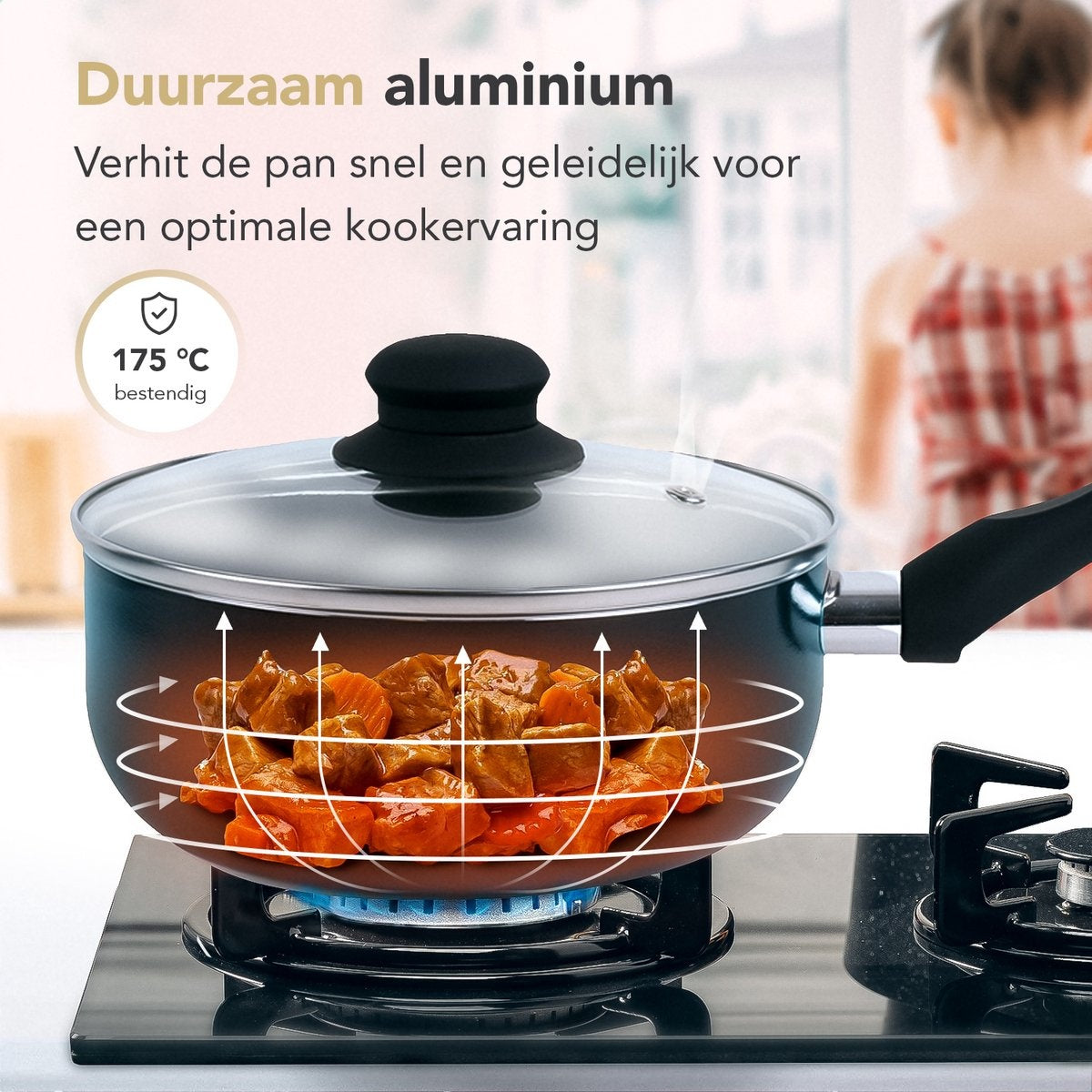 Rochester 18-piece Pots Set with Lids - Cooking Pots - Frying Pans Steal Pans - Aluminium - Black