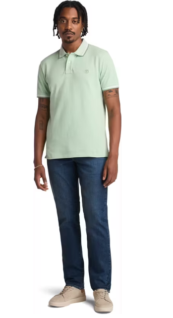 Timberland Oyster River Tipped Collar Polo Men - Cameo Green - Slim Fit - Longueur du dos 70,5 cm - Poids 245 g/m².