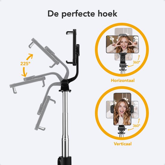 Studio ME Selfie Stick Universal - Trépied - Convient pour téléphone et caméra d'action - 100 cm - Selfie Stick - Rotation à 360° - Télécommande Bluetooth - Support de téléphone