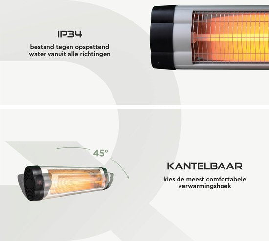 BRASQ Electric Terrace Heater Pendant PHW200 - Chauffage infrarouge 2500W - avec télécommande et minuterie - 3 niveaux de chaleur - Pour l'intérieur et l'extérieur - Résistant aux éclaboussures - Noir