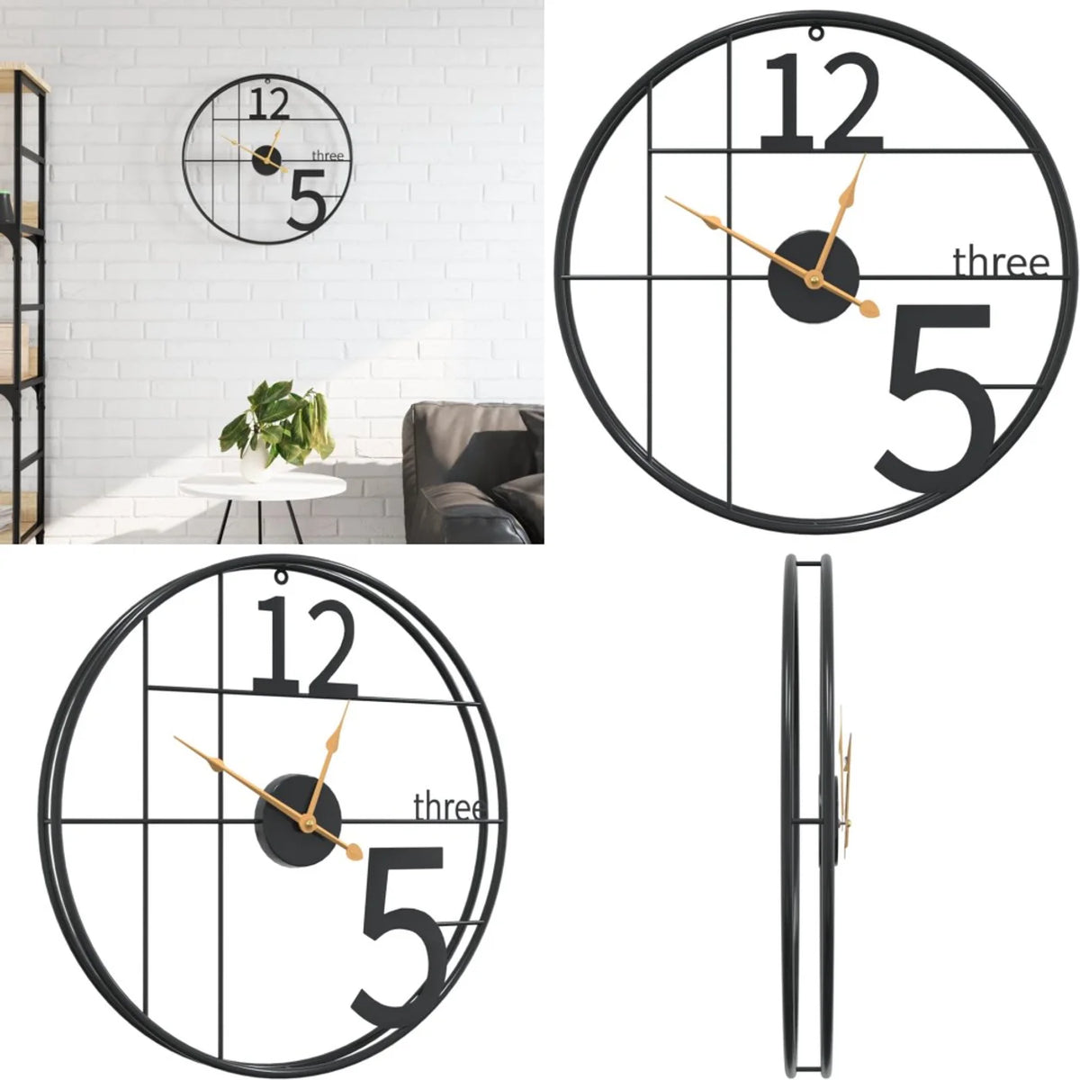 Horloge murale VidaXL Ø 50 cm - Mécanisme silencieux sans tic-tac - Cadran rustique avec motif de grain de bois - Noir fer