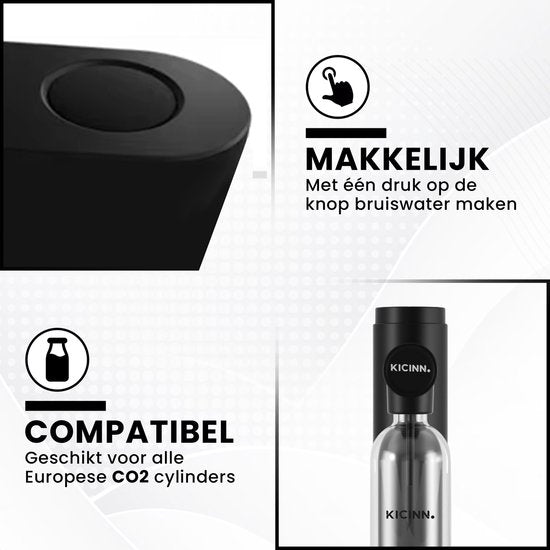 Kicinn Sparkler - Production d'eau gazeuse - Production de soda - avec bouteille effervescente en PET - Noir