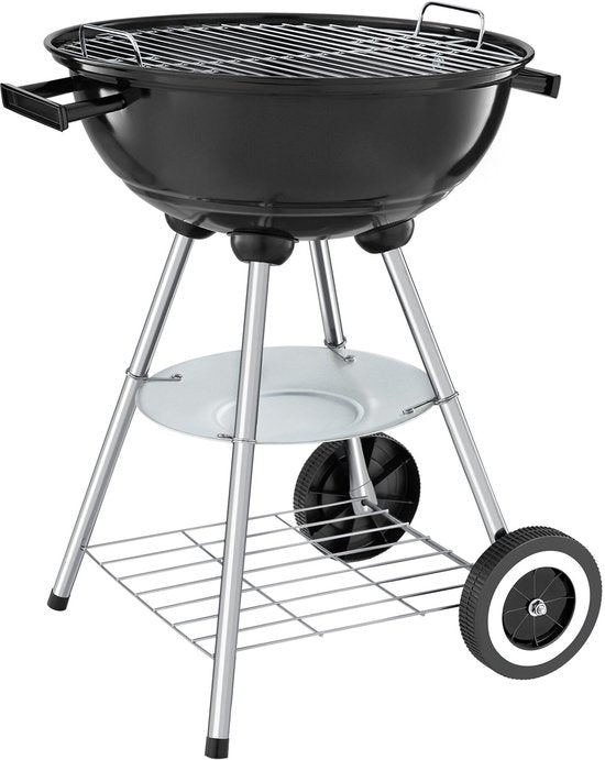 Barbecue au charbon de bois tectake® - Barbecue sphérique - Plaque de cuisson Ø 41,5 cm - Barbecue à 2 roues - Fumoir avec couvercle - Rond - Noir - Métal
