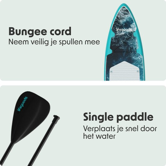 LifeGoods SUP Board Touring - Capacité de charge 165 KG - 365 x 76 cm - Gonflable - Pack Sup complet - Bleu foncé