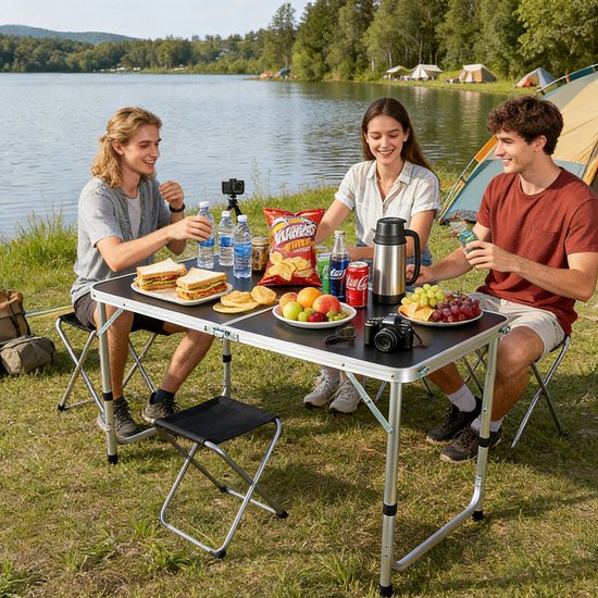 Table de camping - avec 4 chaises - pliable - réglable - noire