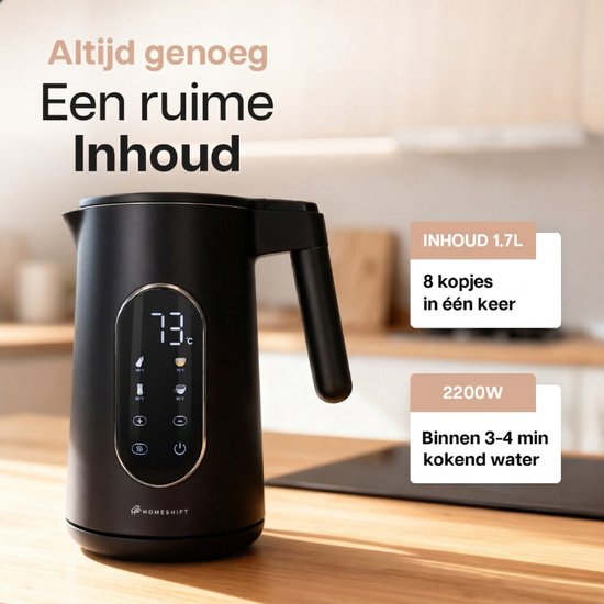Bouilloire HomeShift® avec réglage de la température - Fonction de maintien au chaud - À double paroi - Électrique - 1,7 litre - 2200 W - Noir