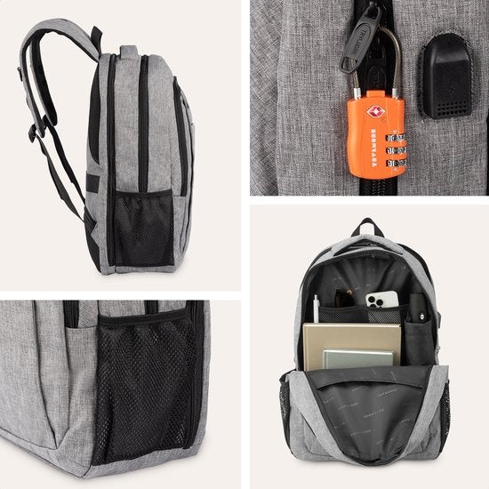 TRVLMORE Sac à dos - 36L - 17.3 inch - Sac à dos pour ordinateur portable - Sac d'école - Unisexe - Gris anti-éclaboussures