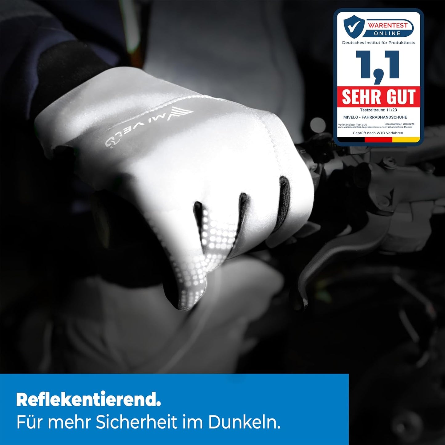 MIVELO Gants de cyclisme VELORIDER - Coupe-vent et imperméable - Compatible avec les écrans tactiles - Réfléchissant - Taille XL