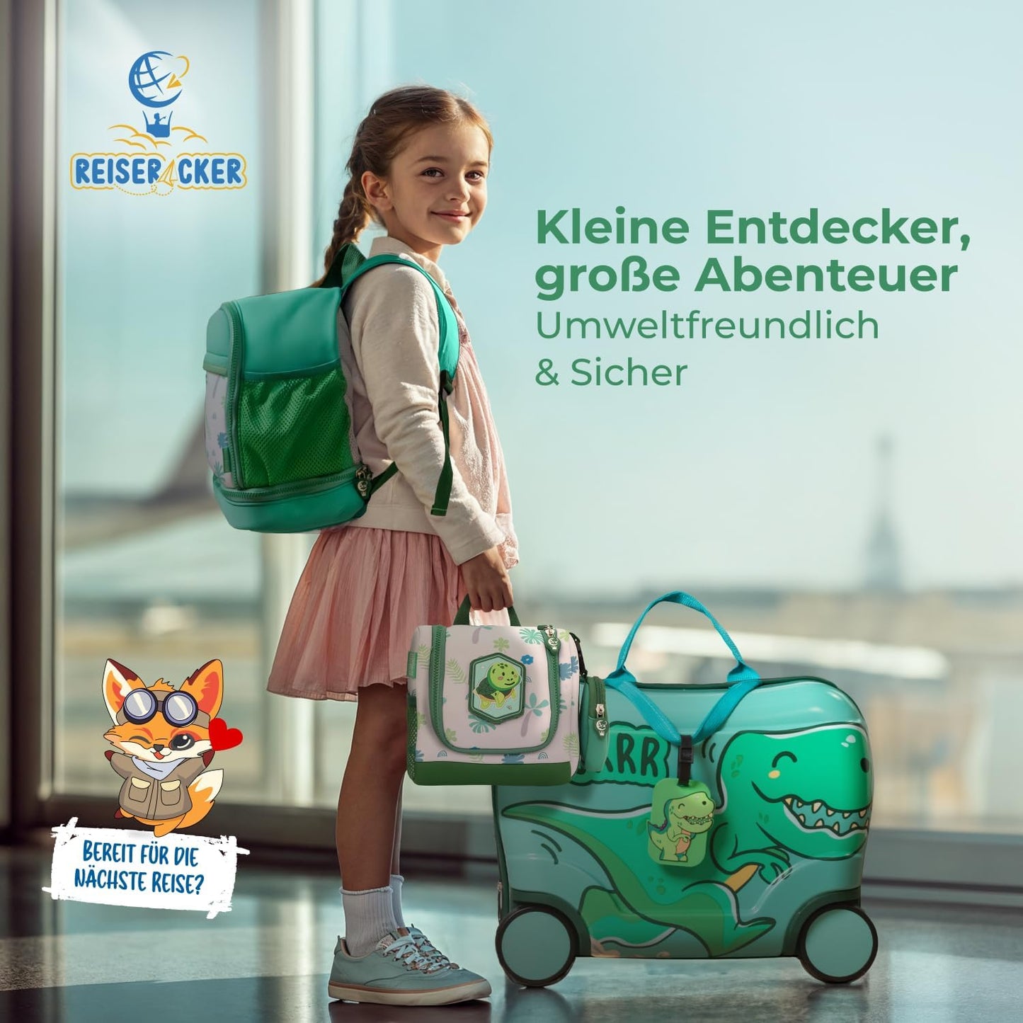 REISERACKER Trousse de toilette pour enfants - 21 x 9 x 18 cm - vert
