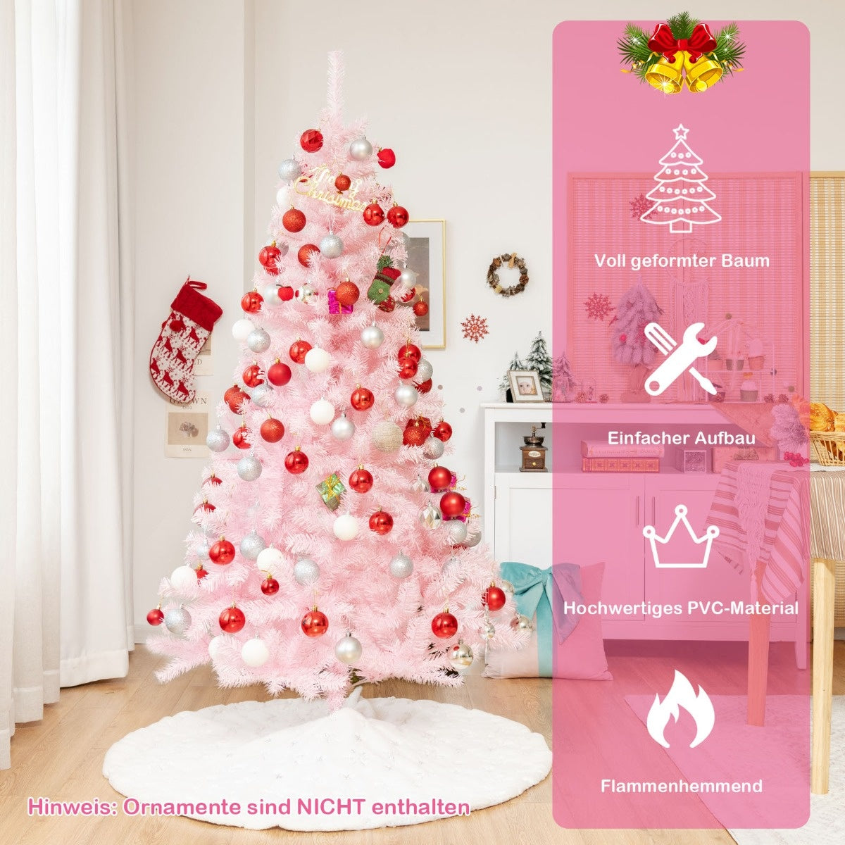 Coast 150 cm sapin de Noël rose avec paillettes colorées