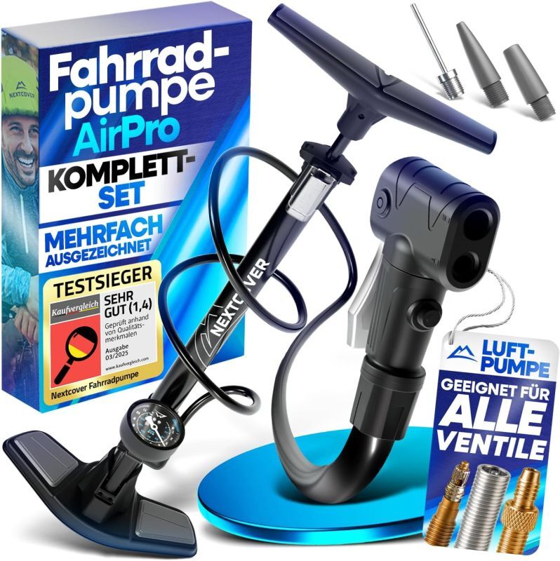 NEXTCOVER® pompe à vélo Toutes valves - Technologie Airflow - Pompe pour voiture valve - manomètre - Pompe à air vélo