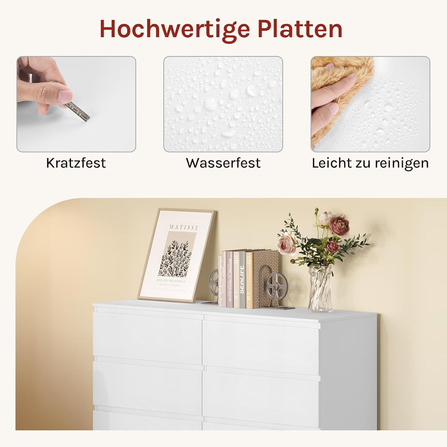 Woltu Meuble à tiroirs blanc - 4 tiroirs - 60 x 40 x 90 cm - Meuble de rangement moderne pour la chambre et le salon
