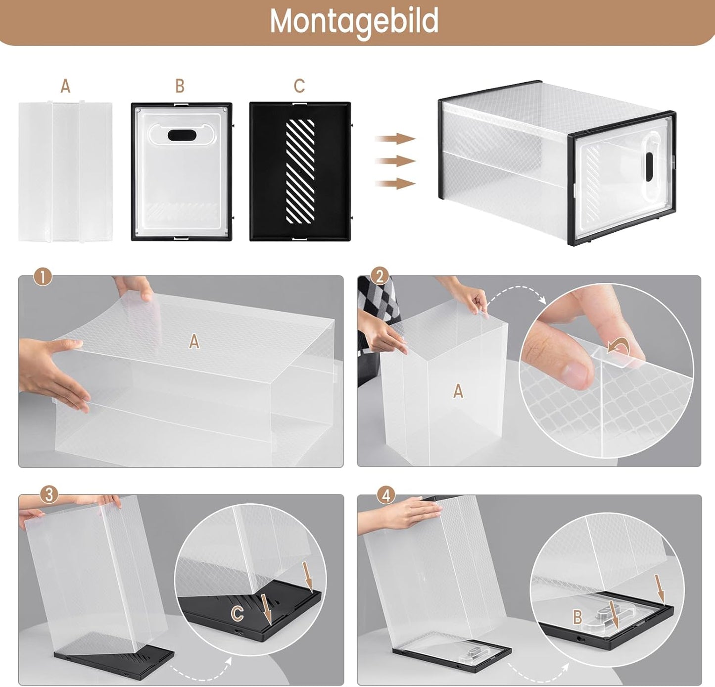 Woltu Shoe Storage Boxes Set of 18 - Transparent/Noir - Empilable - 35 x 25 x 19 cm