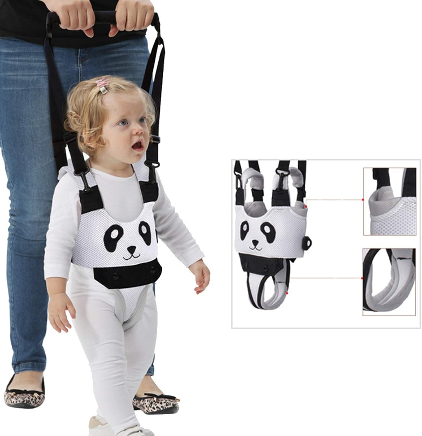 Harnais de marche et de marche pour tout-petits - Yolispa - Ajustable - 250 g - Taille ajustable (tour de poitrine env. 50-75 cm) - Panda noir/blanc