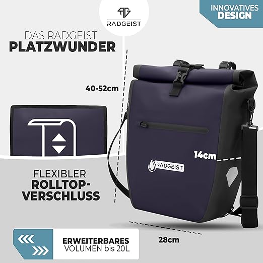 RADGEIST sacoche de vélo pour porte-bagages - sacoche de vélo pour porte-bagages - sacoche de vélo étanche et sac à bandoulière - sacoche de vélo avec réflecteurs - Vert foncé