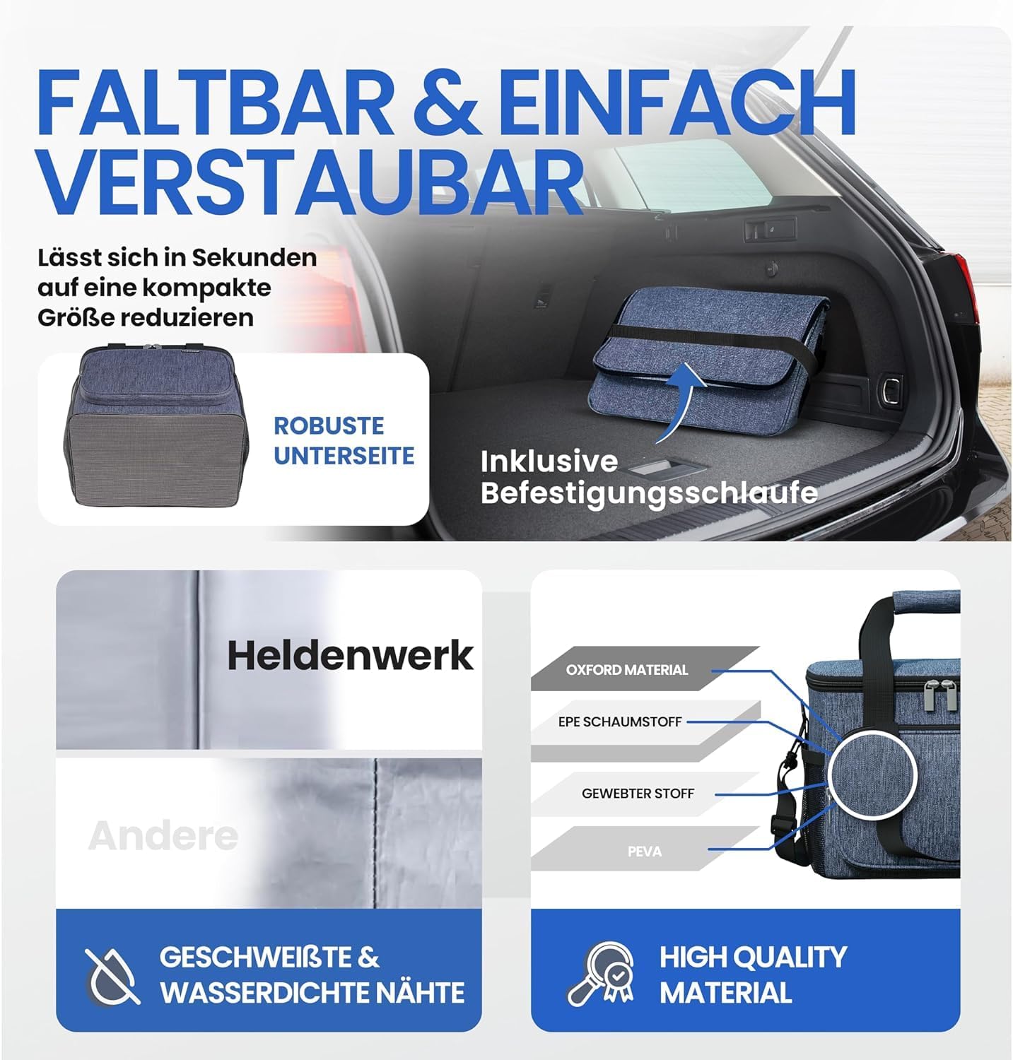 HELDENWERK Cooler Bag Small & Foldable - 10 Liter Thermal Lunch Bag - Insulated, Waterproof & Leakproof - Picnic Bag, Cooler Bag, Brunch and Lunch Bag - Navy Blue