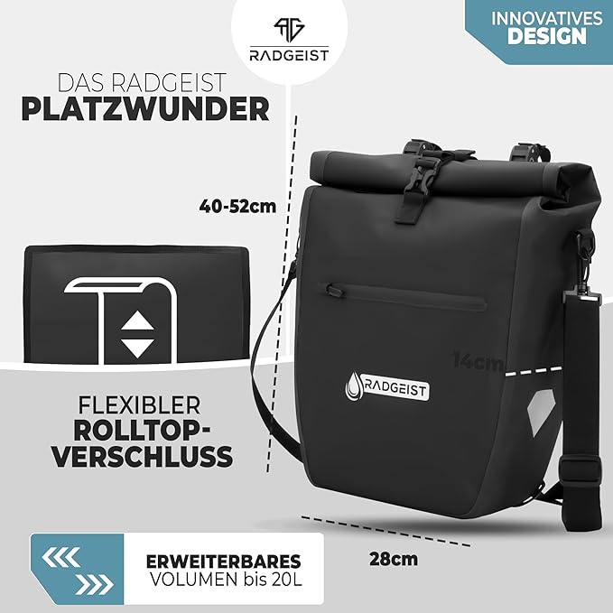 RADGEIST sacoche de vélo pour porte-bagages - sacoche de vélo pour porte-bagages - sacoche de vélo étanche et sac à bandoulière - sacoche de vélo avec réflecteurs