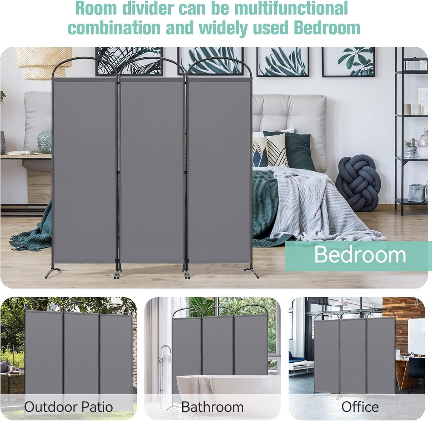 Angel Living Paravent 3 panneaux - 168 x 182 cm - Gris
