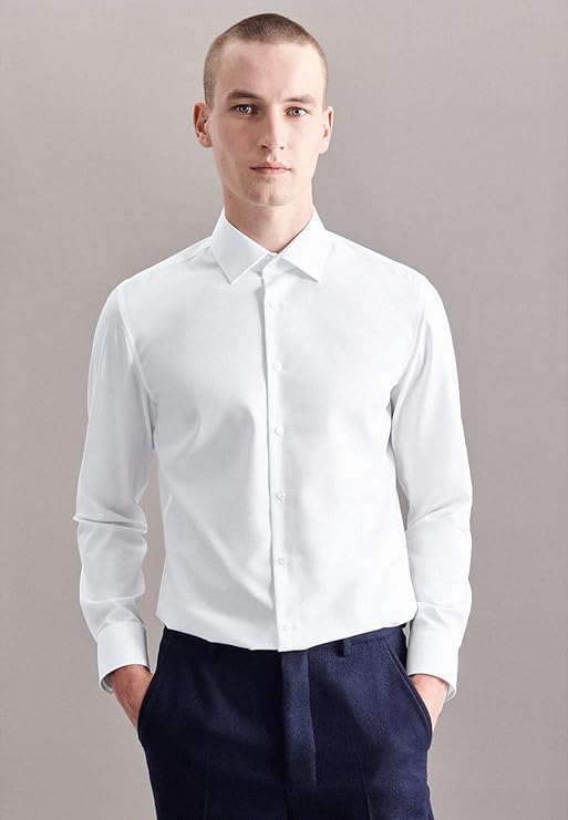 seidensticker Chemise d'affaires Slim Fit Bügelfrei Kent Chemise d'affaires à bras long pour hommes (1 paquet) - Taille 43 - Blanc