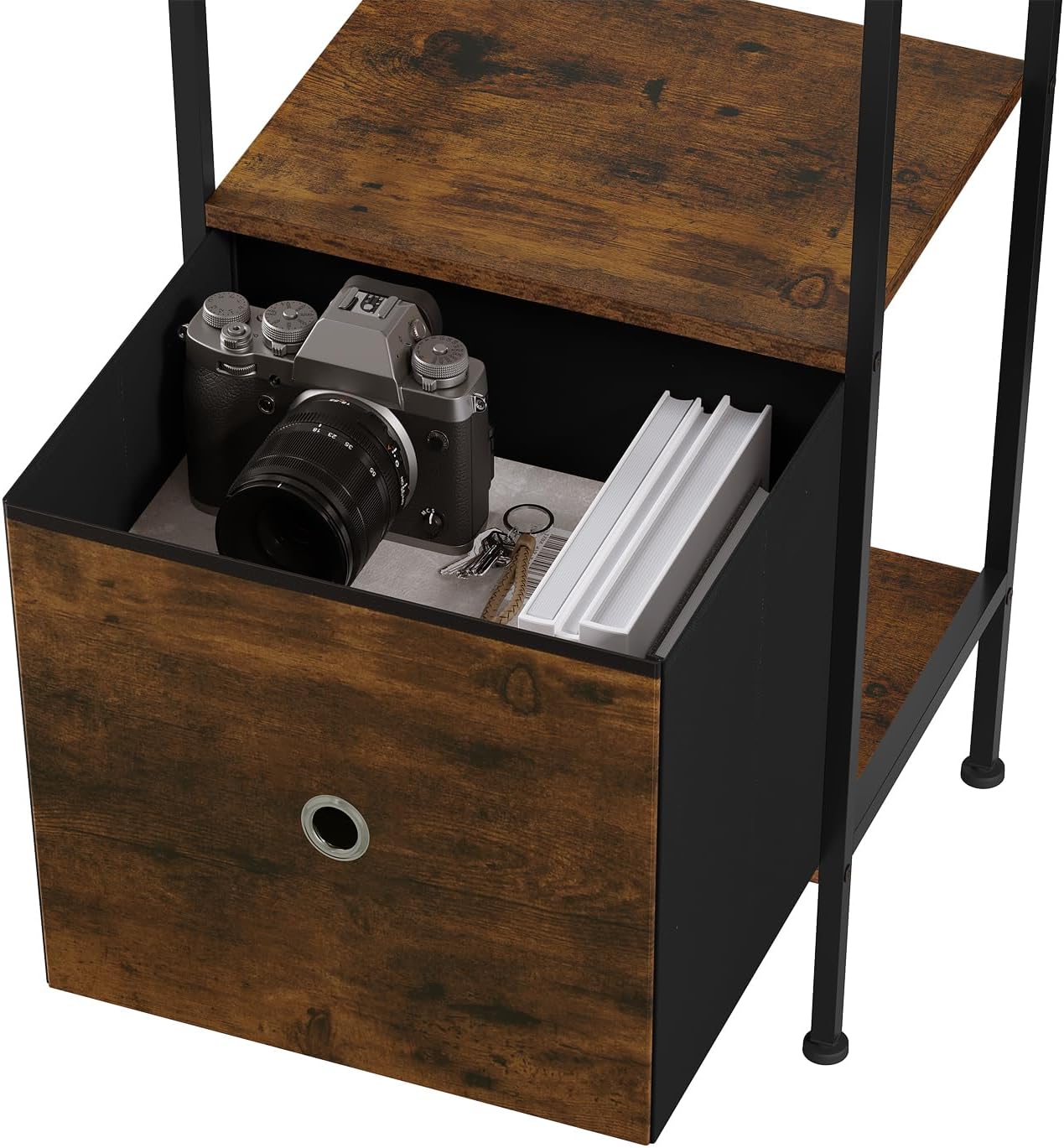 Woltu Bibliothèque avec 5 étagères et 1 tiroir - Métal/Marron rustique et noir - 40 x 30 x 187 cm