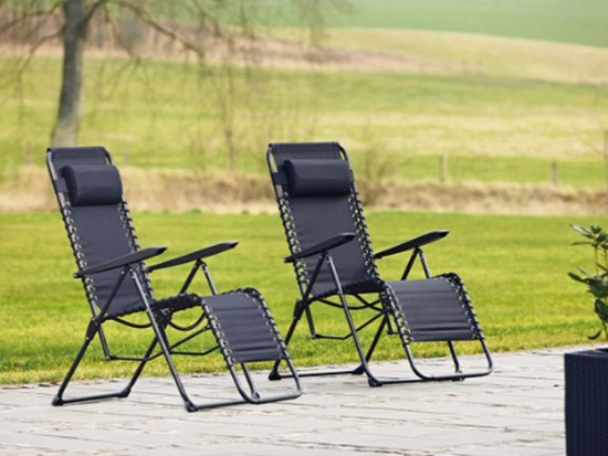 Lot de 2 chaises de jardin noires - OUTFIT - réglables avec coussin d'appui-tête
