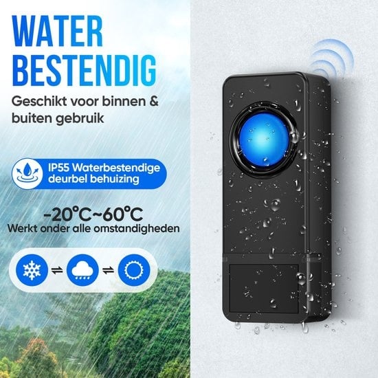 Sonnette de porte sans fil Strex avec 2 récepteurs à piles - Plug & Play - 300 mètres - 4 volumes / 58 mélodies - IP55 Waterproof