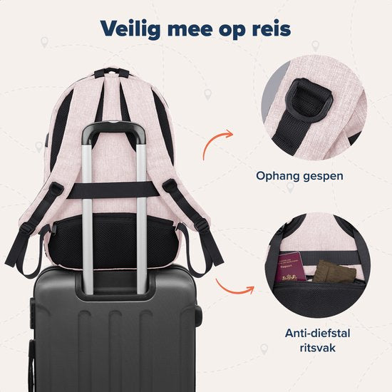 TRVLMORE Sac à dos - 36L - 17.3 Inch - Sac à dos pour ordinateur portable avec USB - Cartable - Homme et Femme - Sac -Vieille - Rose