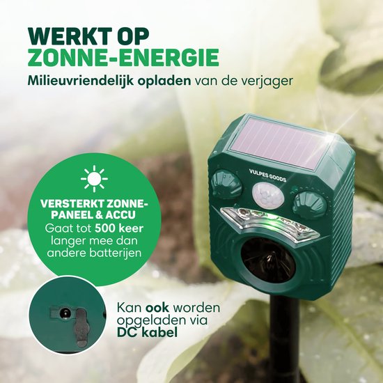 Vulpes Goods® Repellent - Répulsif ultrasonique à énergie solaire pour chats - Effrayant pour chats - Répulsif pour martres - Répulsif pour animaux - Imperméable - Répulsif pour animaux nuisibles