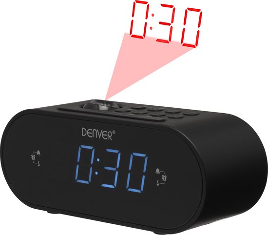 Radio-réveil Denver avec projection - Radio FM - Horloge de projection à 180° - Double alarme - CRP717 - Noir
