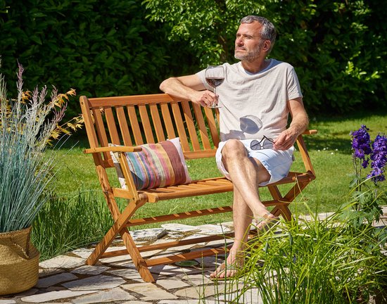 Banc de jardin 2 places Casaria - Certifié FSC® - 120x90x55 cm Marron