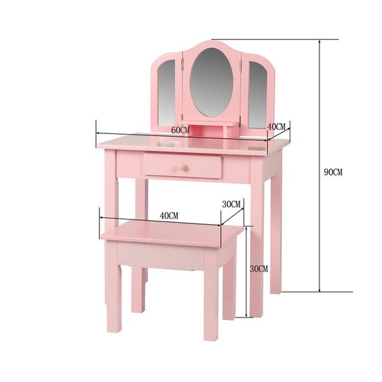Table à langer maquillage fille table de maquillage nursery avec miroirs et tabouret rose